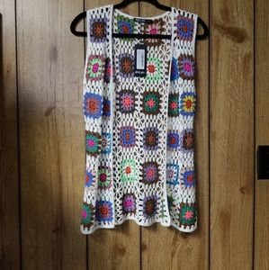 Nasty Gal Multicolor Crochet Sweater Vest